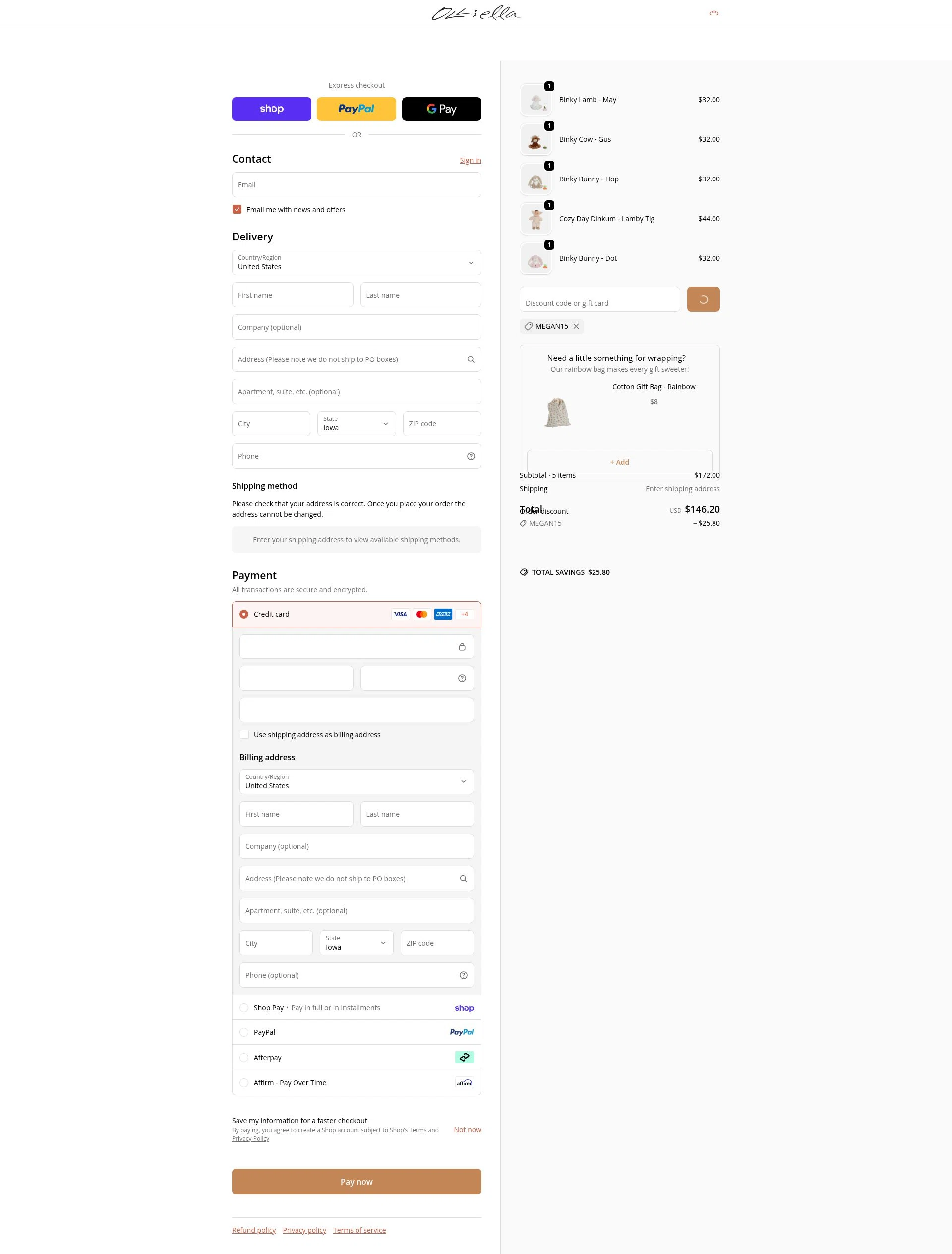 Olli Ella checkout page showing Olli Ella discount code box | Screenshot taken by SimplyCodes community member on Feb 18, 2026