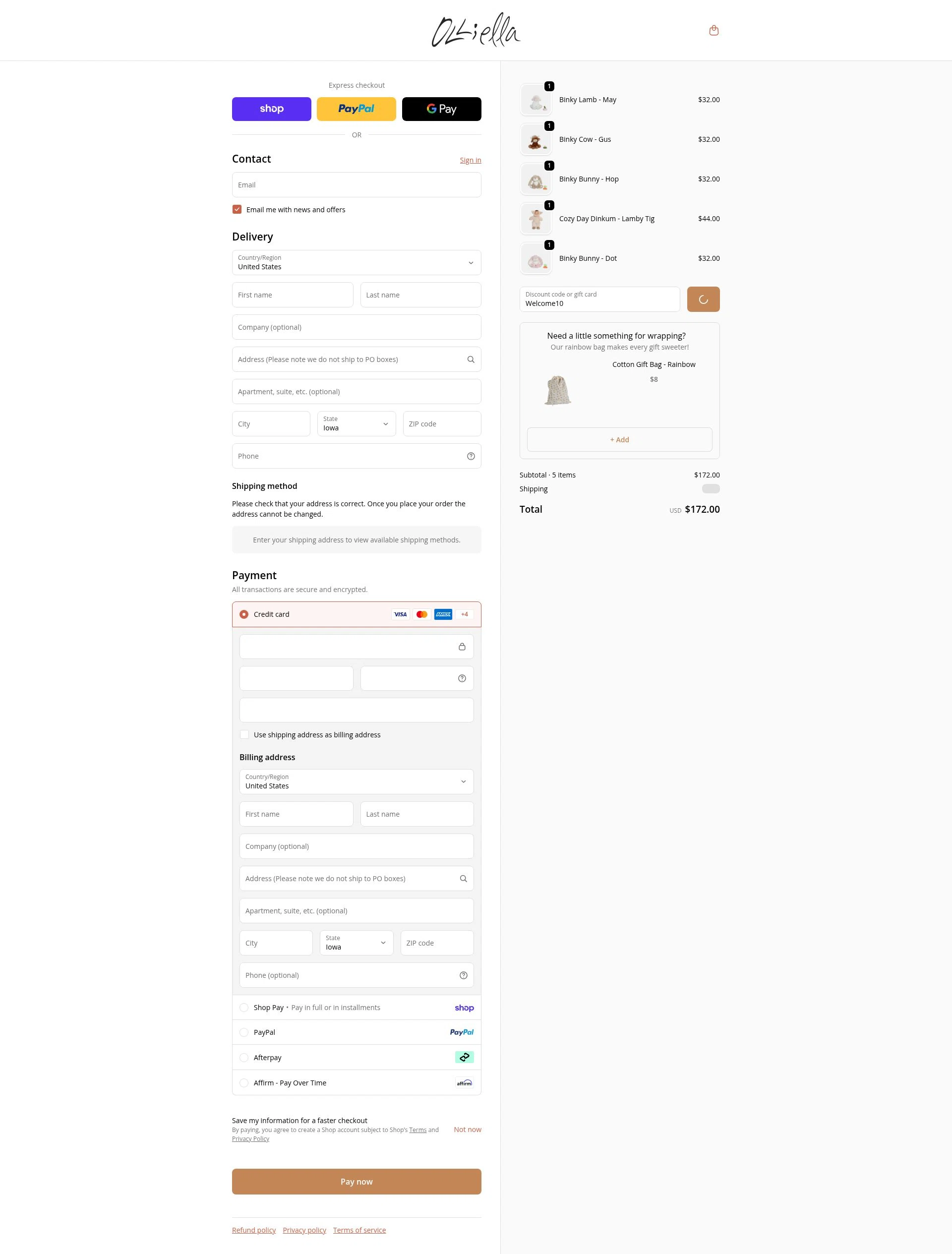 Olli Ella checkout page showing Olli Ella discount code box | Screenshot taken by SimplyCodes community member on Feb 14, 2026
