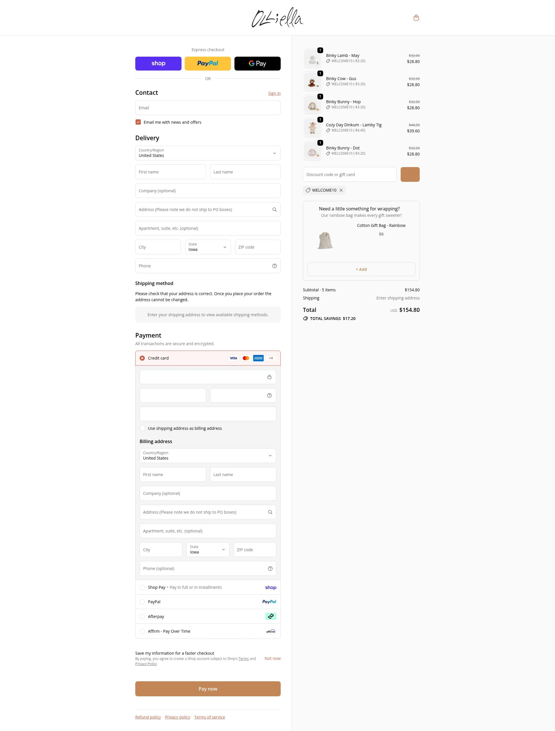 Olli Ella checkout page showing Olli Ella discount code box | Screenshot taken by SimplyCodes community member on Feb 18, 2026