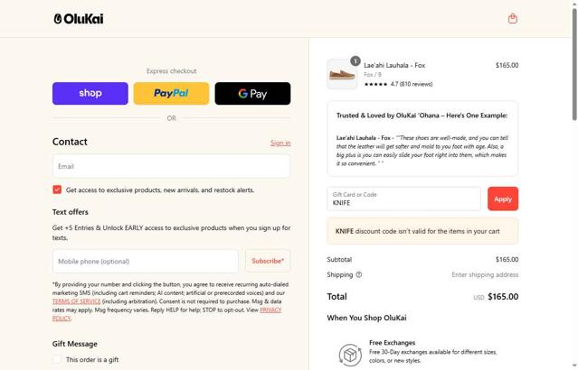 OluKai checkout page showing OluKai coupon code box | Screenshot taken by SimplyCodes community member on Sep 14, 2025