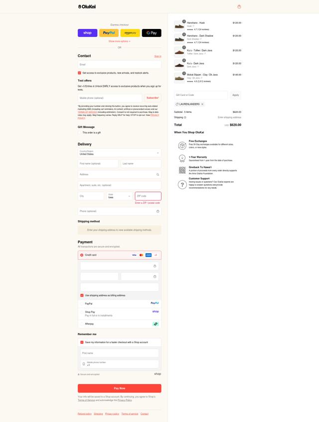 OluKai checkout page showing OluKai coupon code box | Screenshot taken by SimplyCodes community member on Sep 12, 2025