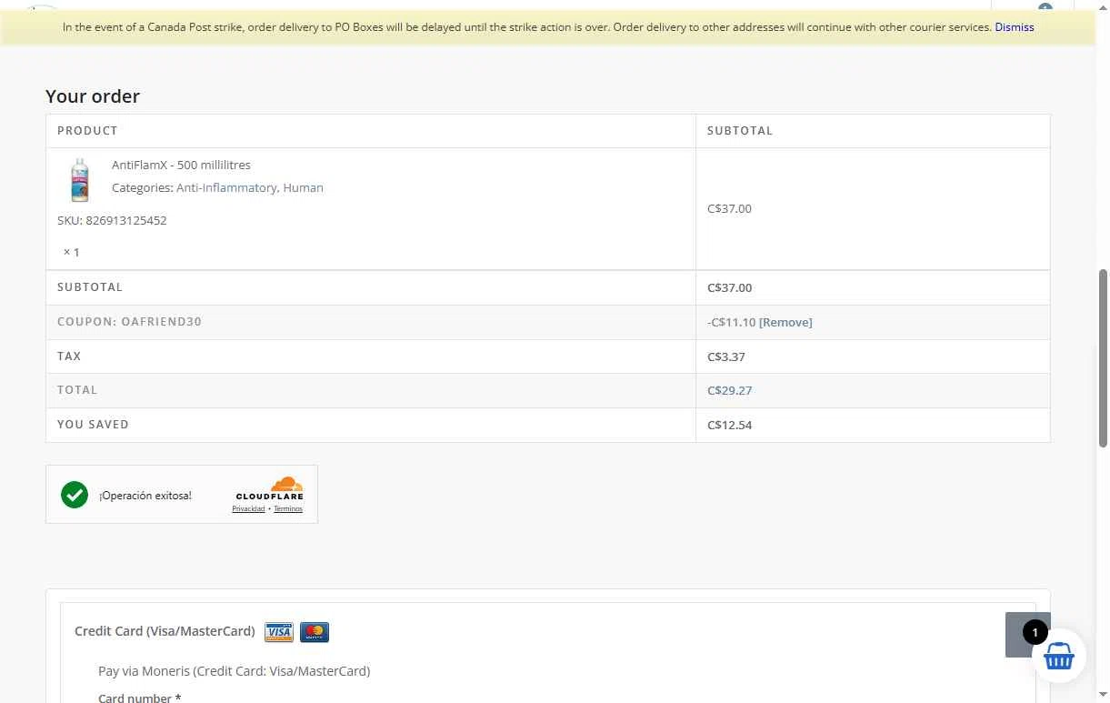 Omega Alpha Store checkout page showing Omega Alpha Store promo code box | Screenshot taken by SimplyCodes community member on Nov 3, 2025