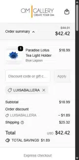 Om Gallery coupon verification screenshot