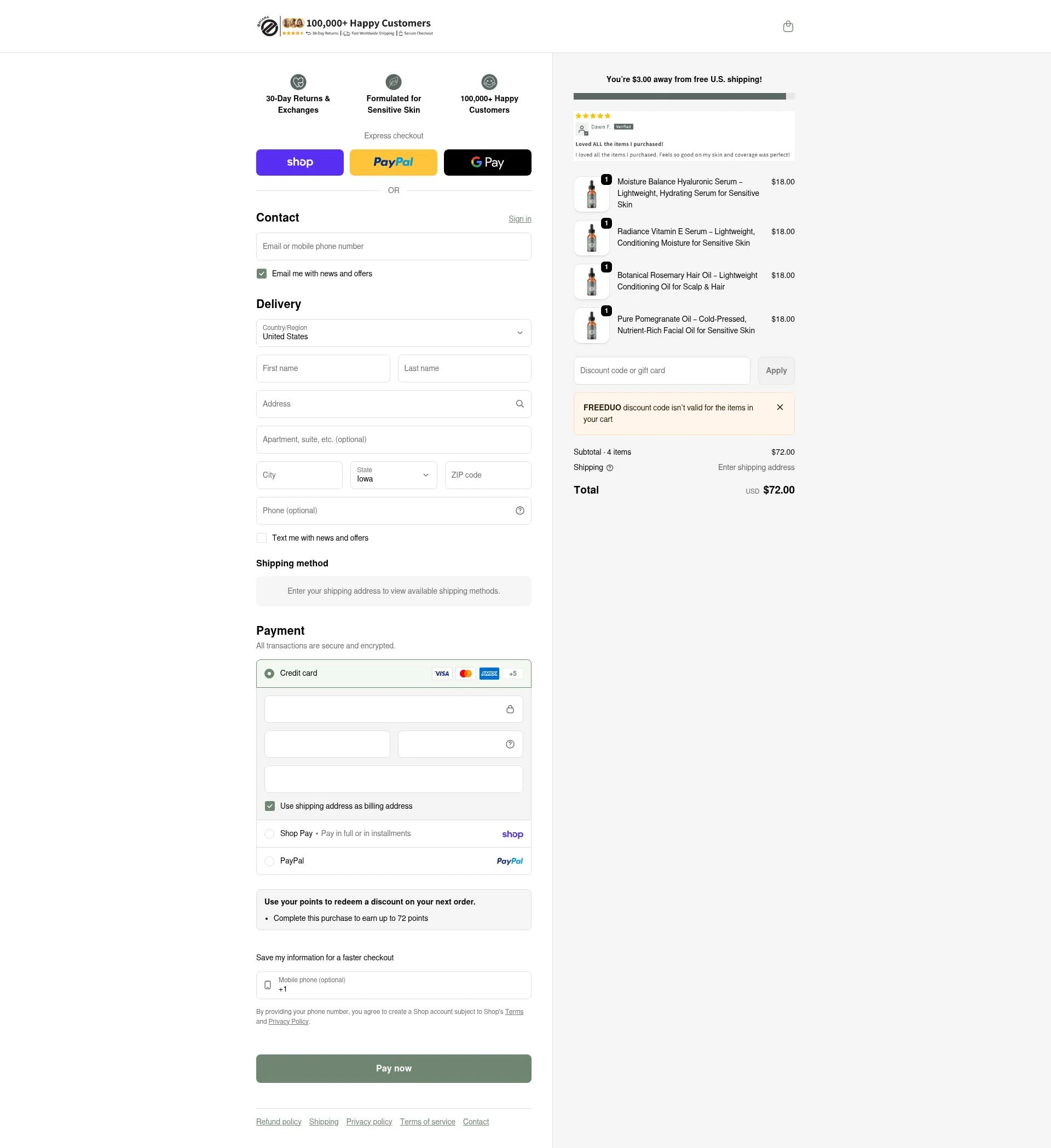 Omiana checkout page showing Omiana promo code box | Screenshot taken by SimplyCodes community member on Feb 26, 2026