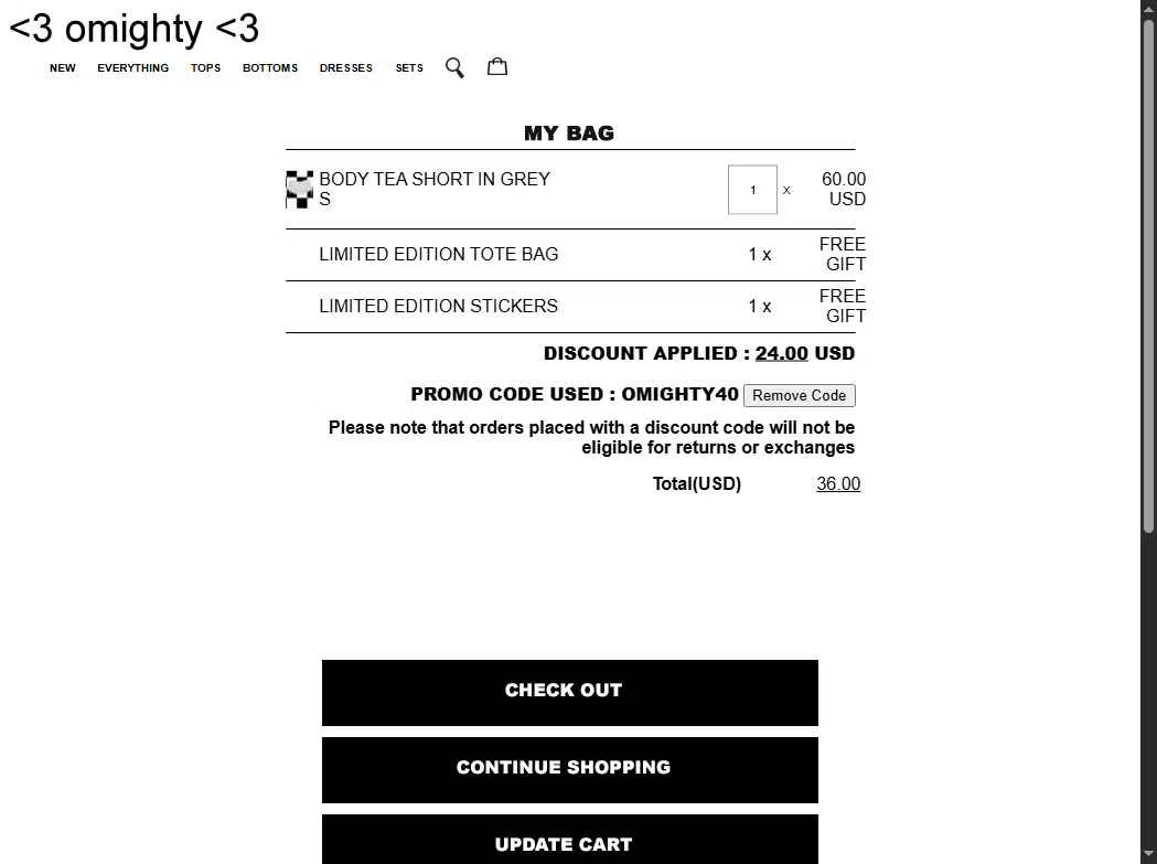 O-Mighty checkout page showing O-Mighty promo code box | Screenshot taken by SimplyCodes community member on Dec 4, 2025