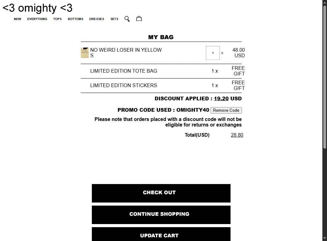 O-Mighty checkout page showing O-Mighty promo code box | Screenshot taken by SimplyCodes community member on Nov 28, 2025