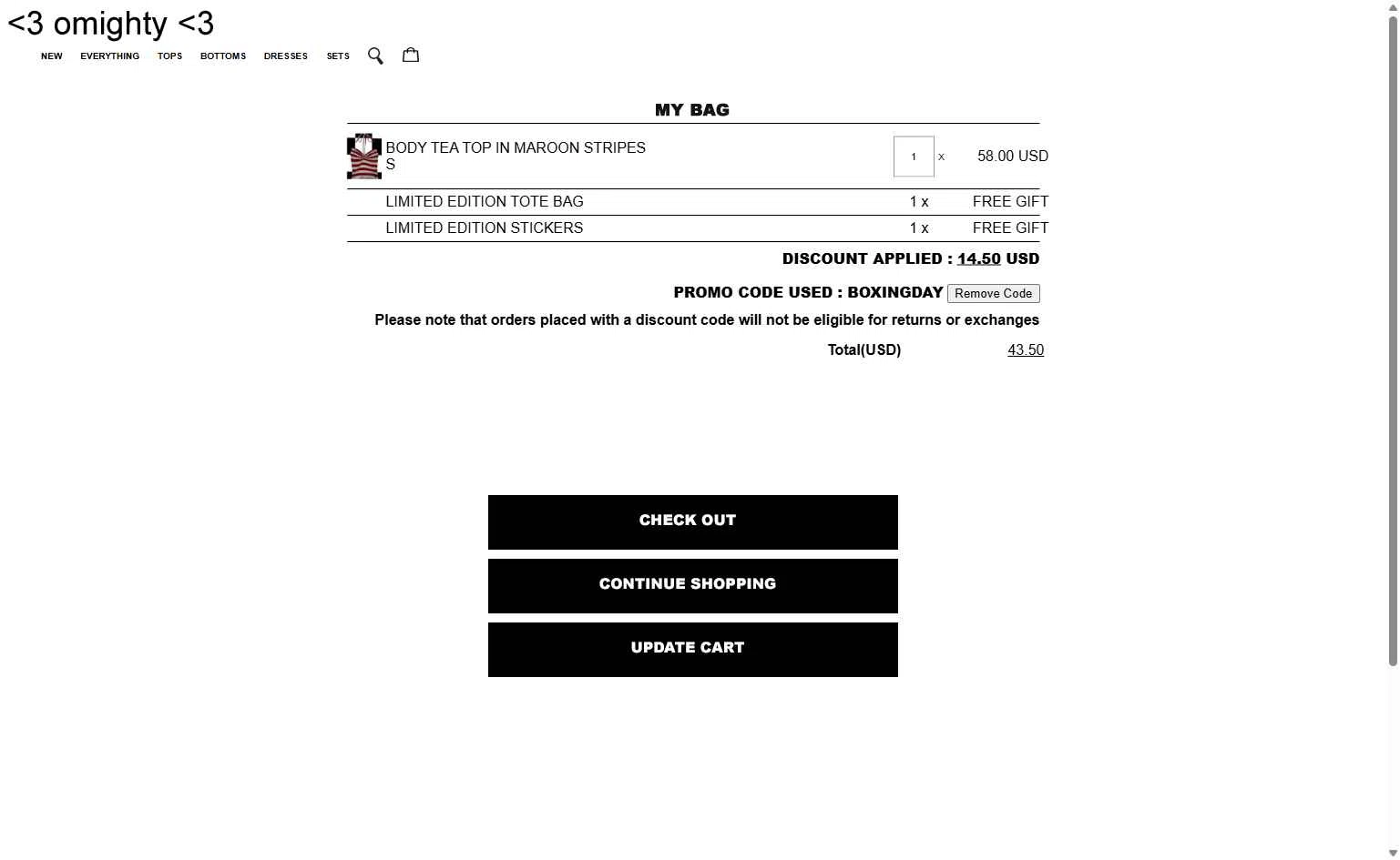 O-Mighty checkout page showing O-Mighty promo code box | Screenshot taken by SimplyCodes community member on Dec 26, 2025