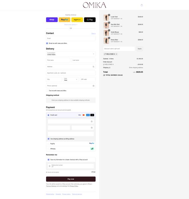 Omika checkout page showing Omika promo code box | Screenshot taken by SimplyCodes community member on Sep 11, 2025