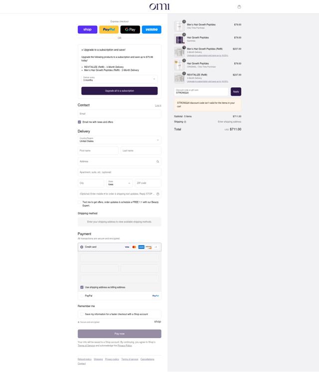OMI WellBeauty checkout page showing OMI WellBeauty promo code box | Screenshot taken by SimplyCodes community member on Sep 5, 2025