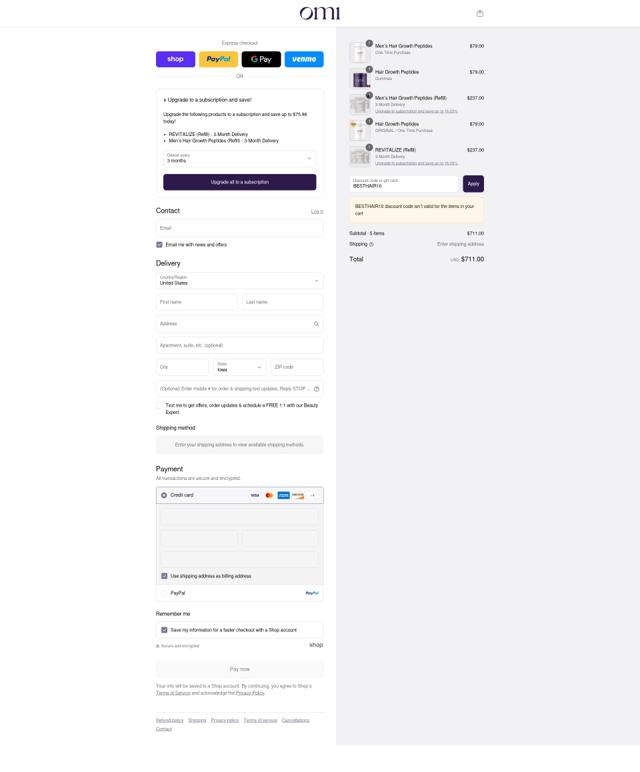 OMI WellBeauty checkout page showing OMI WellBeauty promo code box | Screenshot taken by SimplyCodes community member on Sep 5, 2025