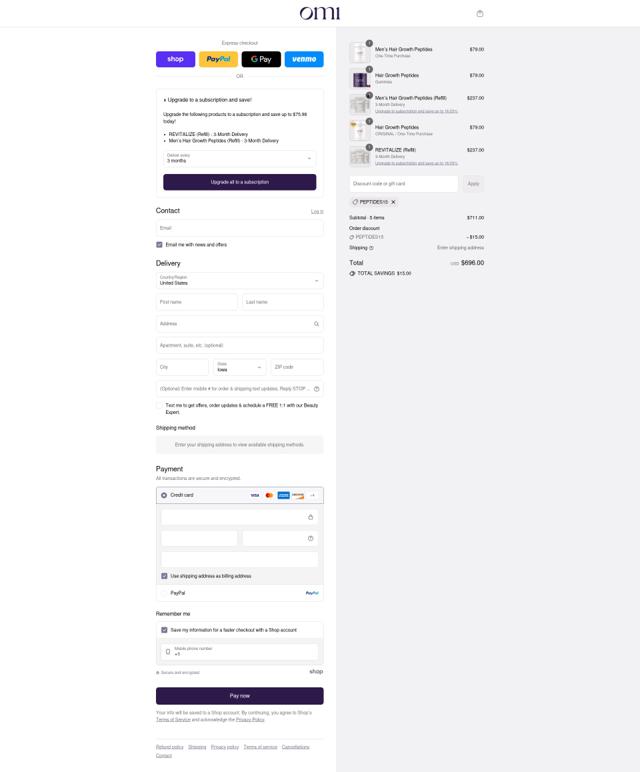 OMI WellBeauty checkout page showing OMI WellBeauty promo code box | Screenshot taken by SimplyCodes community member on Sep 1, 2025