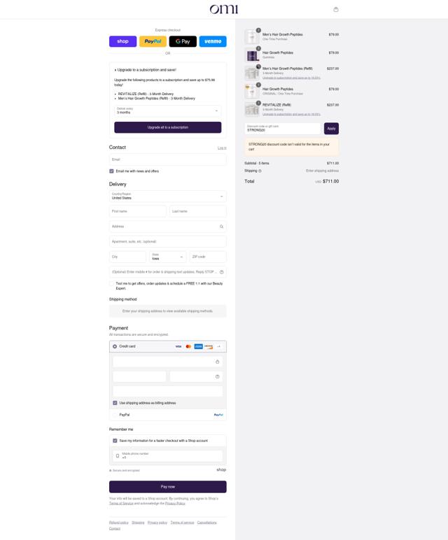 OMI WellBeauty checkout page showing OMI WellBeauty promo code box | Screenshot taken by SimplyCodes community member on Sep 1, 2025