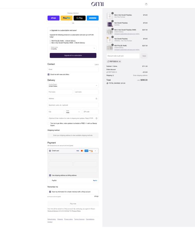 OMI WellBeauty checkout page showing OMI WellBeauty promo code box | Screenshot taken by SimplyCodes community member on Sep 5, 2025