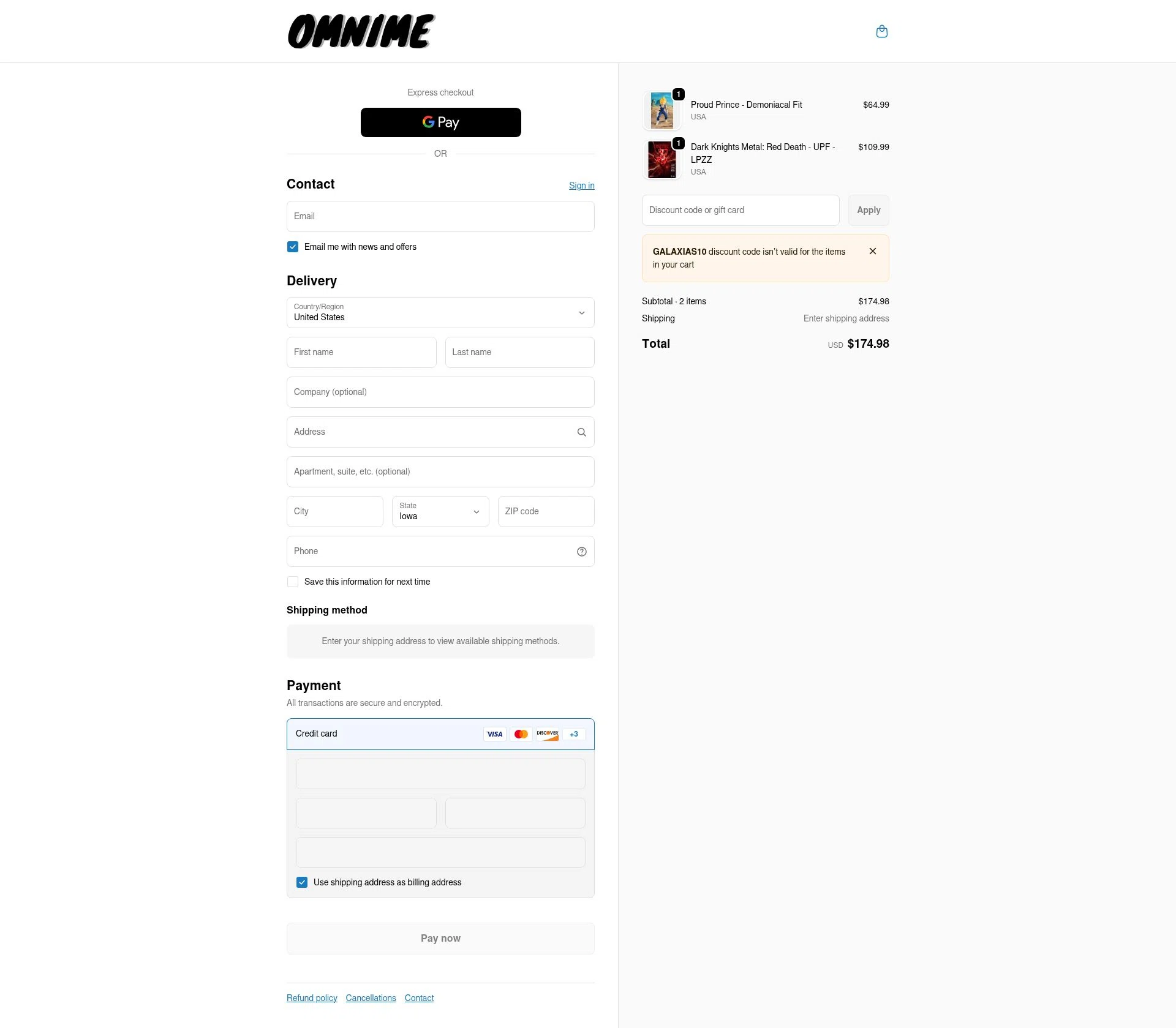 Omnime checkout page showing Omnime discount code box | Screenshot taken by SimplyCodes community member on Feb 3, 2026