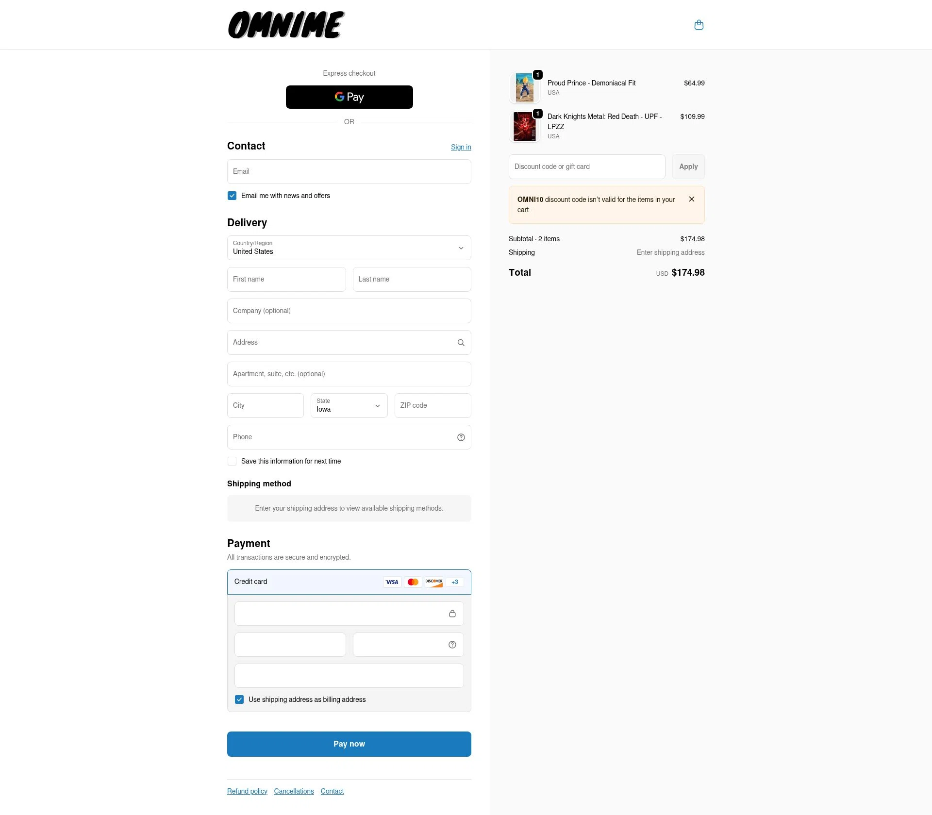 Omnime checkout page showing Omnime discount code box | Screenshot taken by SimplyCodes community member on Feb 3, 2026