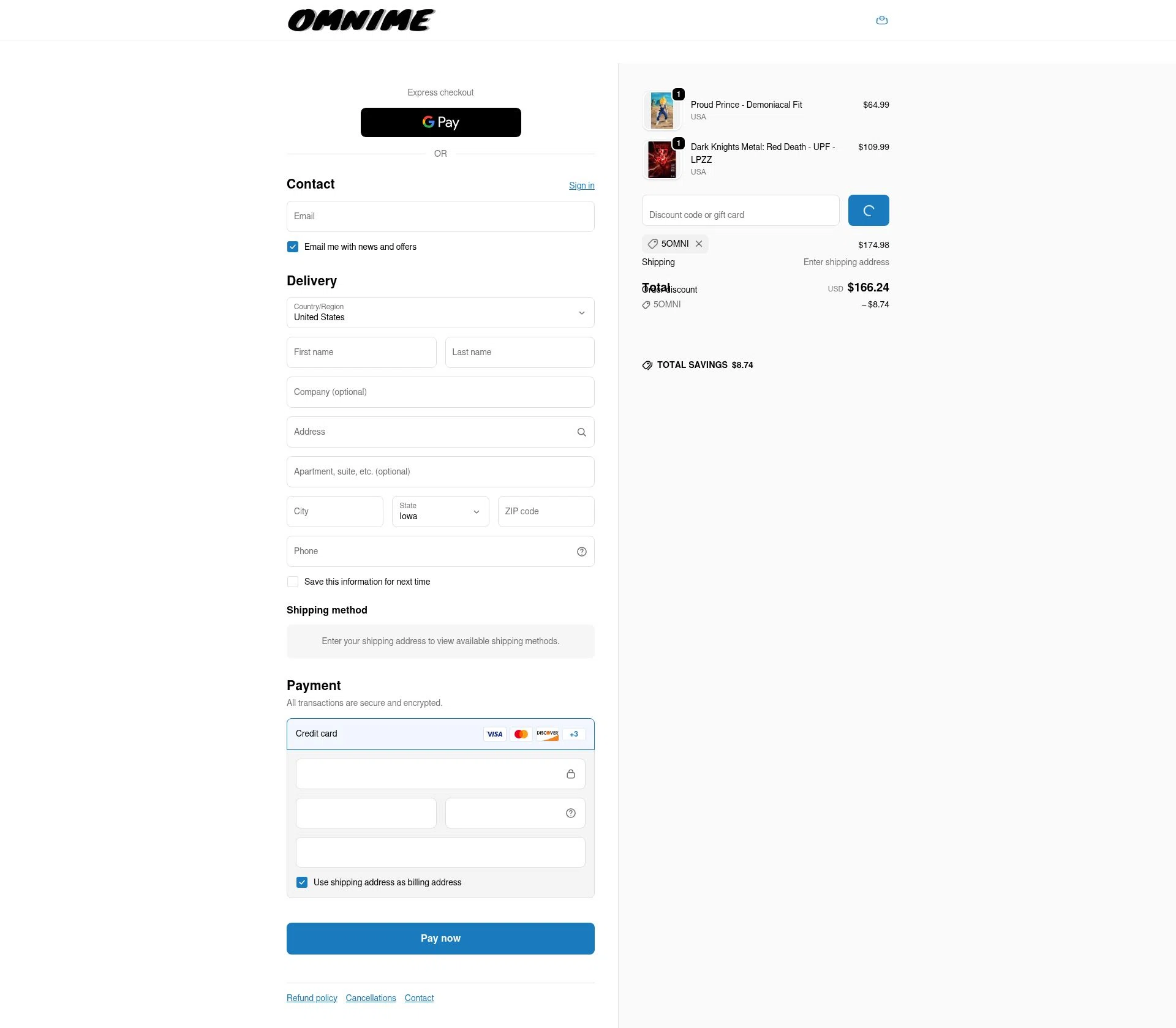 Omnime checkout page showing Omnime discount code box | Screenshot taken by SimplyCodes community member on Feb 3, 2026