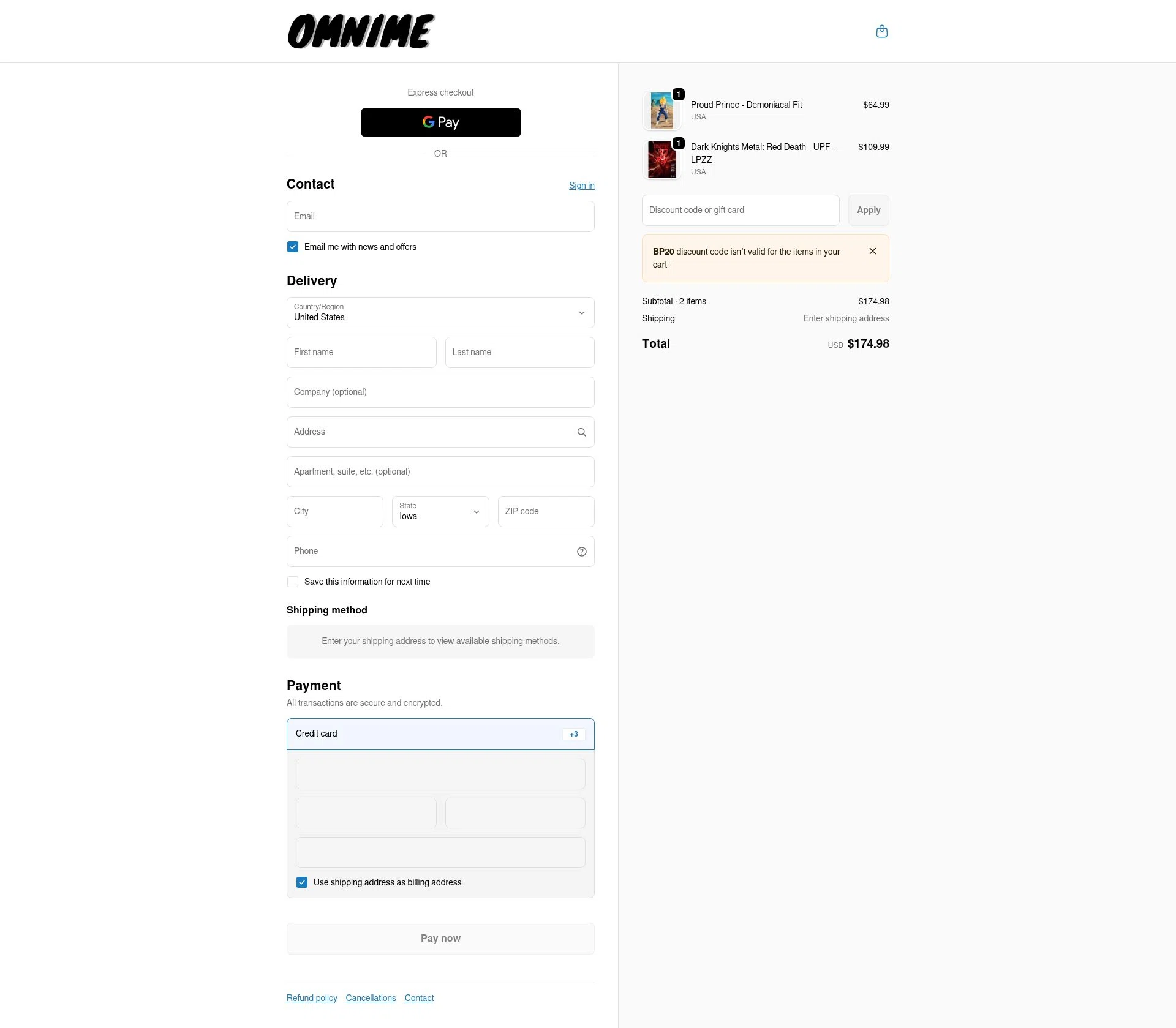 Omnime checkout page showing Omnime discount code box | Screenshot taken by SimplyCodes community member on Feb 3, 2026