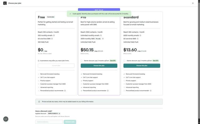 Omnisend checkout page showing Omnisend discount code box | Screenshot taken by SimplyCodes community member on Aug 29, 2025
