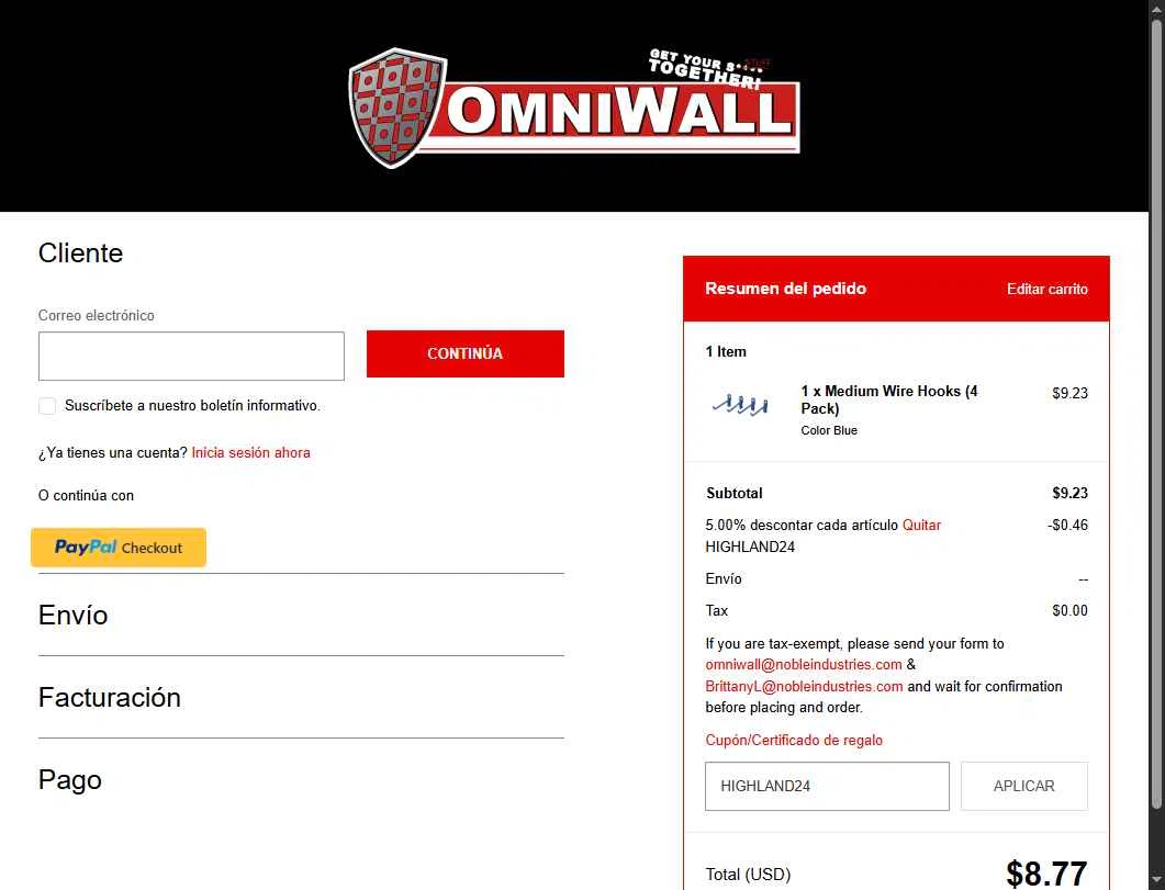 OmniWall USA checkout page showing OmniWall USA promo code box | Screenshot taken by SimplyCodes community member on May 18, 2025
