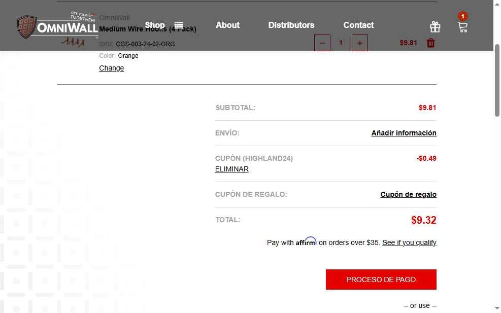 OmniWall USA checkout page showing OmniWall USA promo code box | Screenshot taken by SimplyCodes community member on Jan 31, 2026