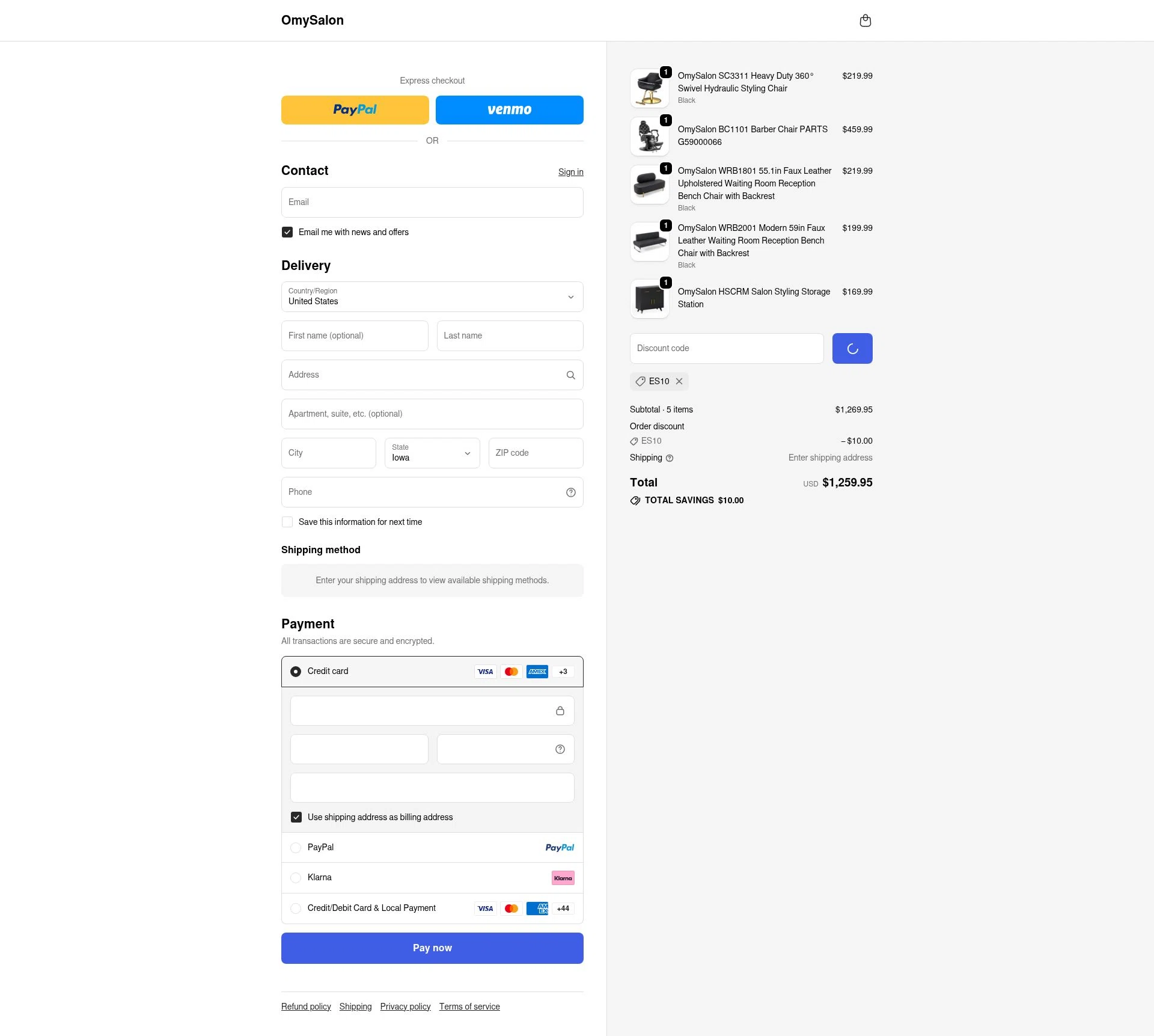 OmySalon checkout page showing OmySalon discount code box | Screenshot taken by SimplyCodes community member on Dec 31, 2025