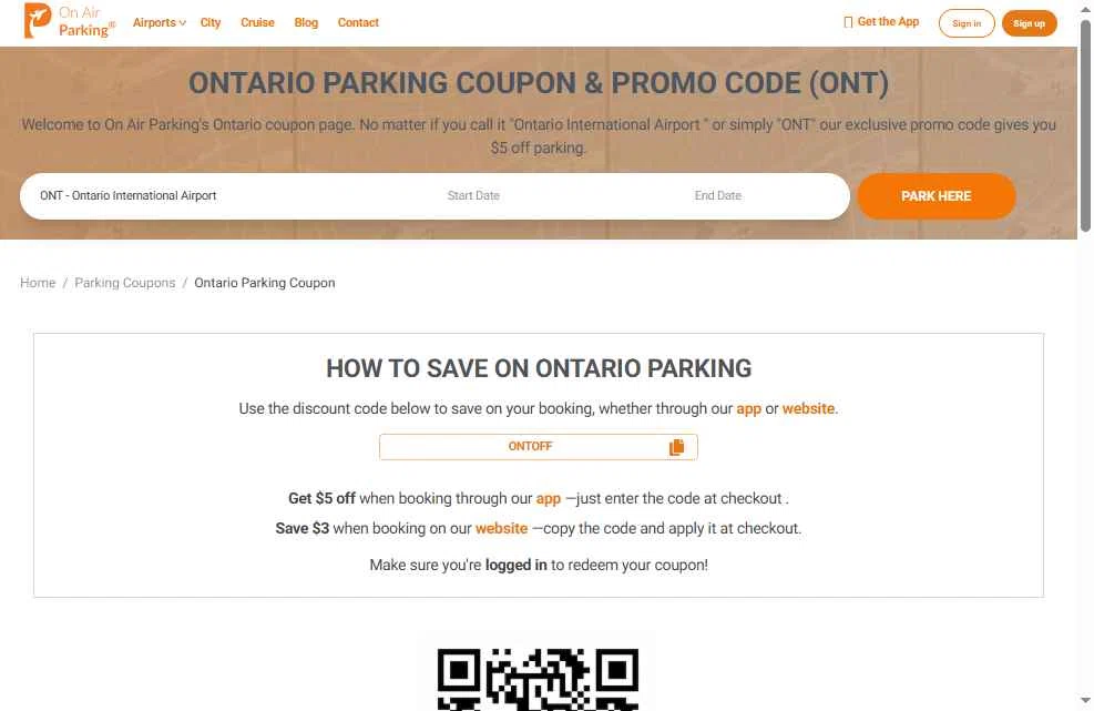 On Air Parking checkout page showing On Air Parking coupon code box | Screenshot taken by SimplyCodes community member on Dec 9, 2025