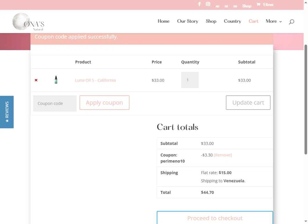Ona's Natural checkout page showing Ona's Natural promo code box | Screenshot taken by SimplyCodes community member on Feb 3, 2026