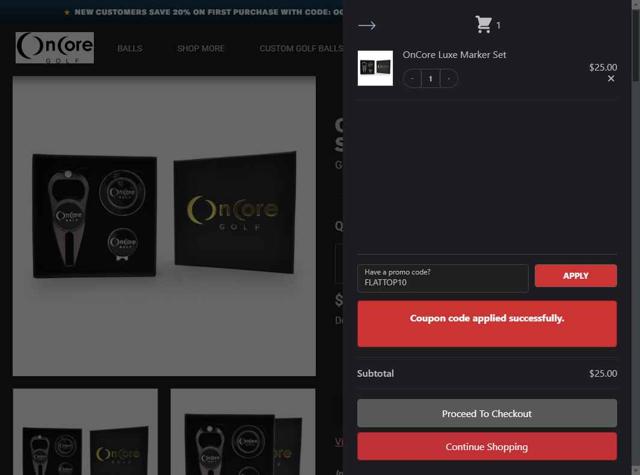 OnCore Golf checkout page showing OnCore Golf promo code box | Screenshot taken by SimplyCodes community member on Sep 10, 2025