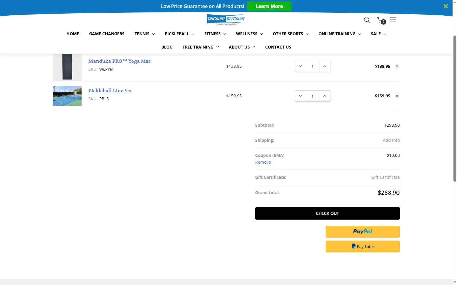 OnCourtOffCourt checkout page showing OnCourtOffCourt promo code box | Screenshot taken by SimplyCodes community member on Dec 30, 2025