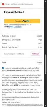 OUTFIT10 coupon verification screenshot