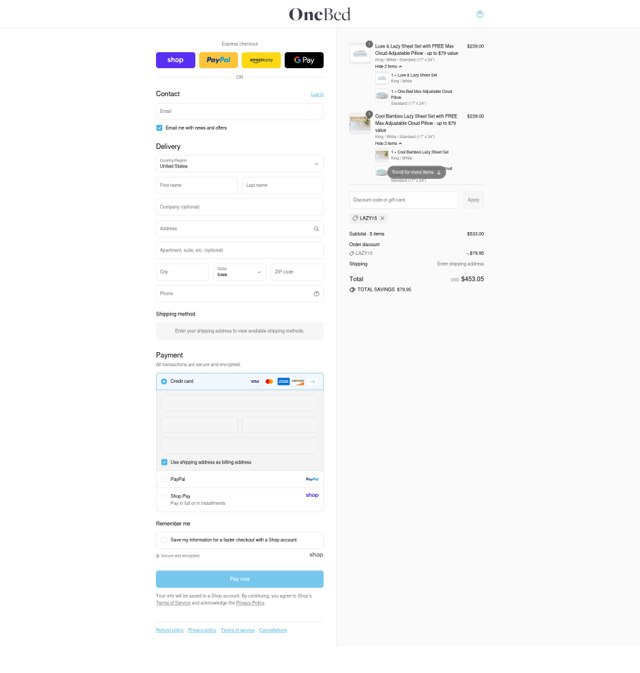 One Bed checkout page showing One Bed promo code box | Screenshot taken by SimplyCodes community member on Sep 2, 2025