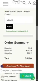 falala15 coupon verification screenshot