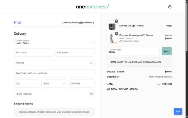 Onecompress checkout page showing Onecompress discount code box | Screenshot taken by SimplyCodes community member on Sep 10, 2025