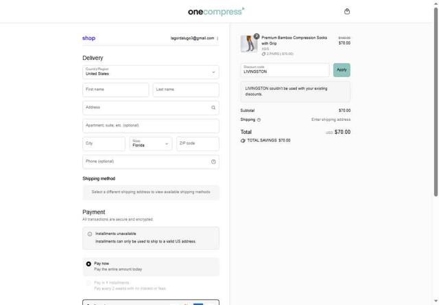 Onecompress checkout page showing Onecompress discount code box | Screenshot taken by SimplyCodes community member on Sep 10, 2025