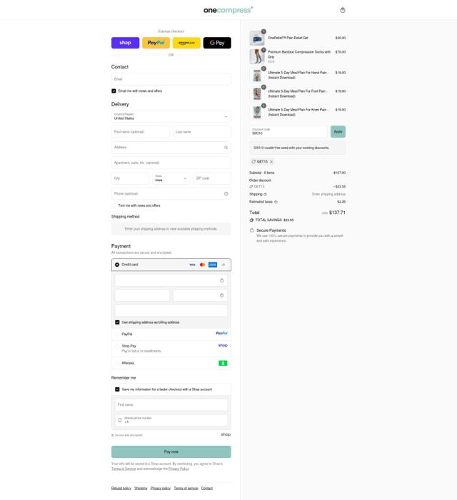Onecompress checkout page showing Onecompress discount code box | Screenshot taken by SimplyCodes community member on Sep 10, 2025