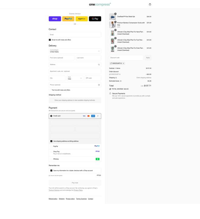 Onecompress checkout page showing Onecompress discount code box | Screenshot taken by SimplyCodes community member on Sep 13, 2025