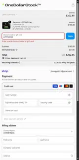 One Dollar Stock coupon verification screenshot