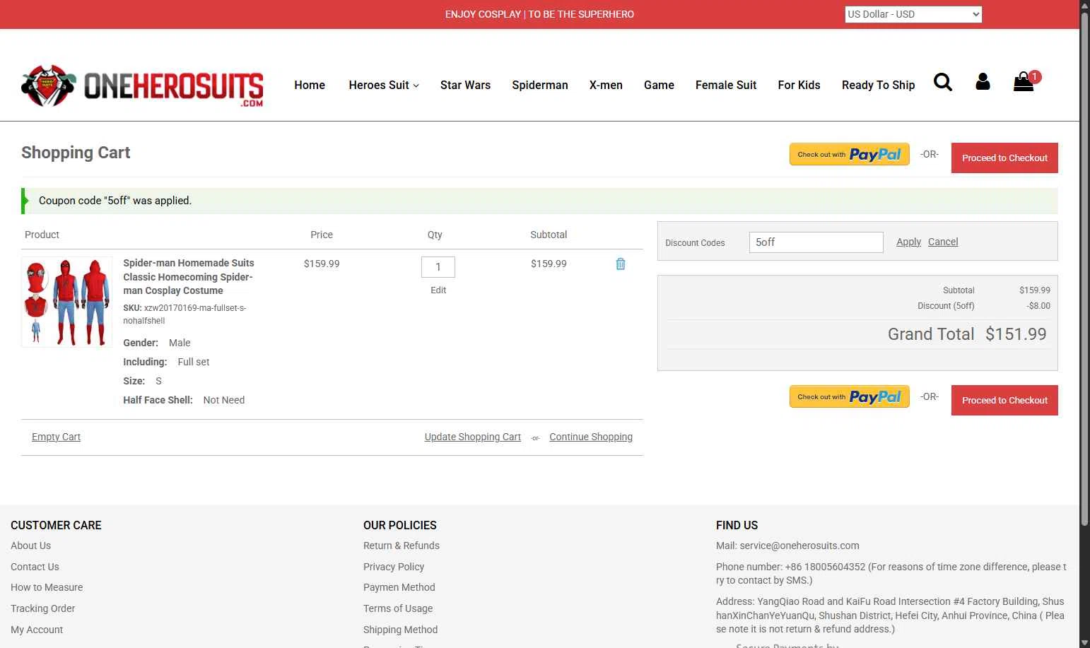 OneHeroSuits checkout page showing OneHeroSuits discount code box | Screenshot taken by SimplyCodes community member on Feb 10, 2026
