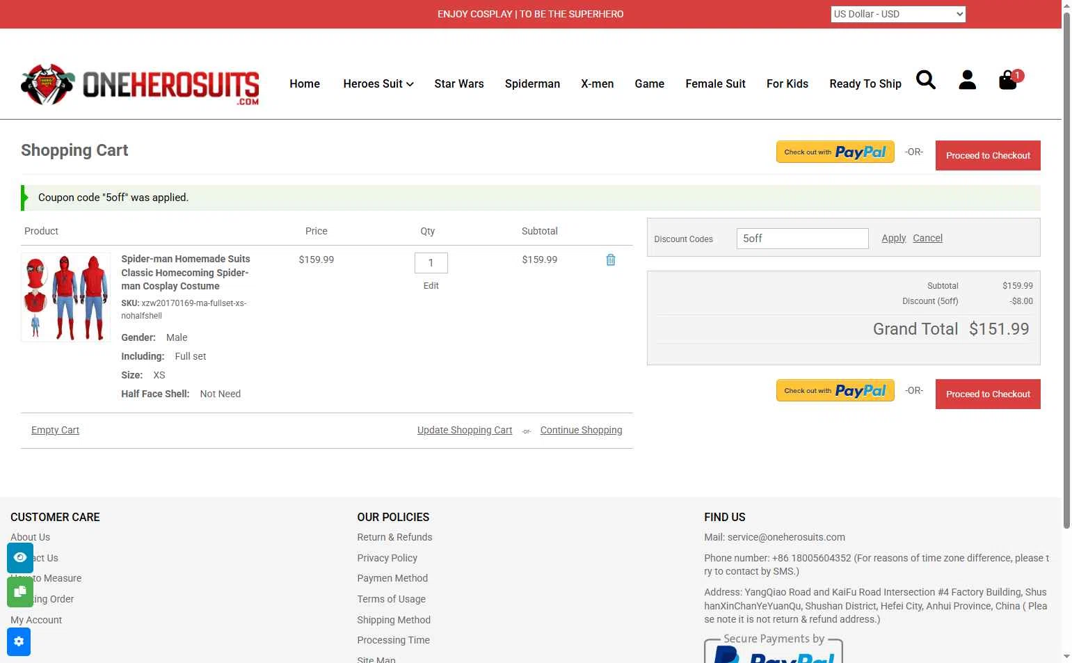 OneHeroSuits checkout page showing OneHeroSuits discount code box | Screenshot taken by SimplyCodes community member on Oct 8, 2025