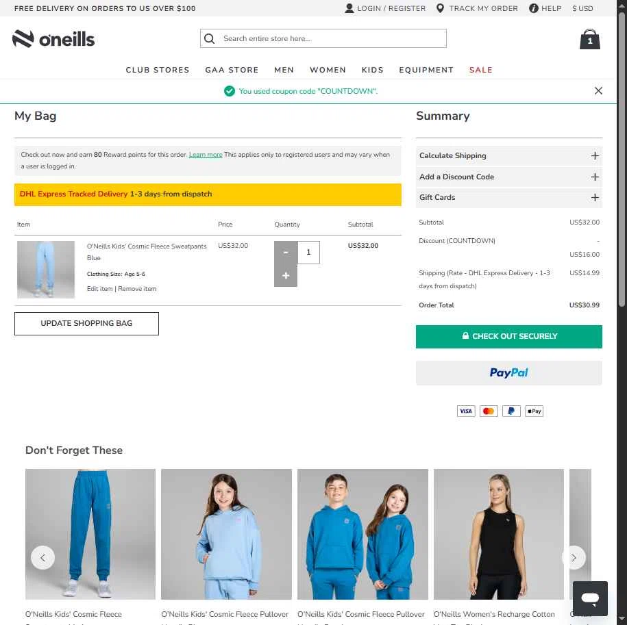 O'Neills checkout page showing O'Neills discount code box | Screenshot taken by SimplyCodes community member on May 30, 2025