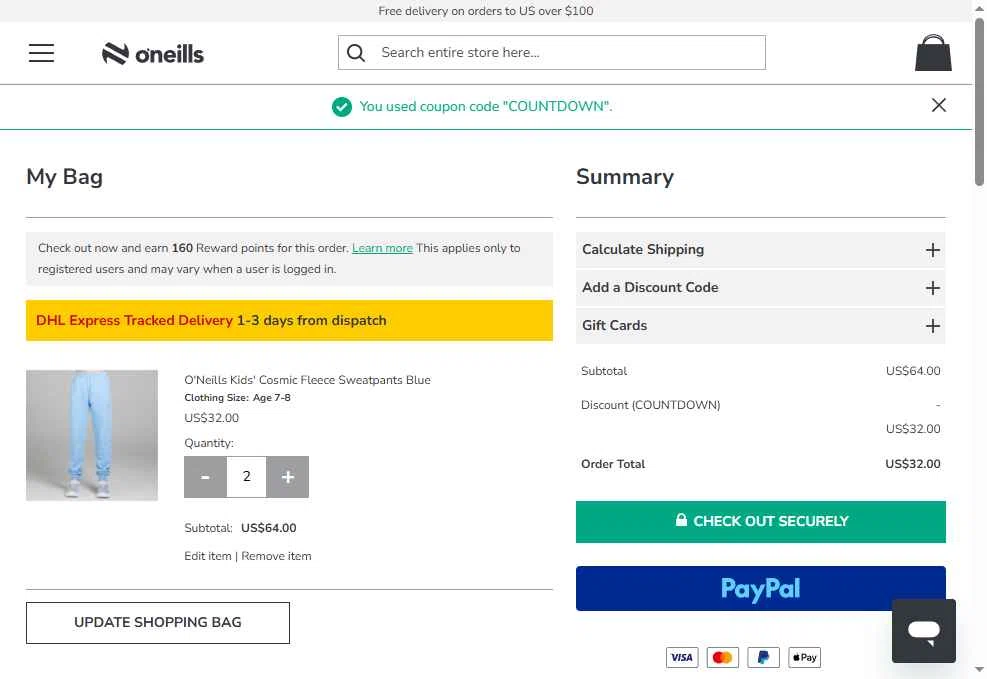 O'Neills checkout page showing O'Neills discount code box | Screenshot taken by SimplyCodes community member on May 30, 2025