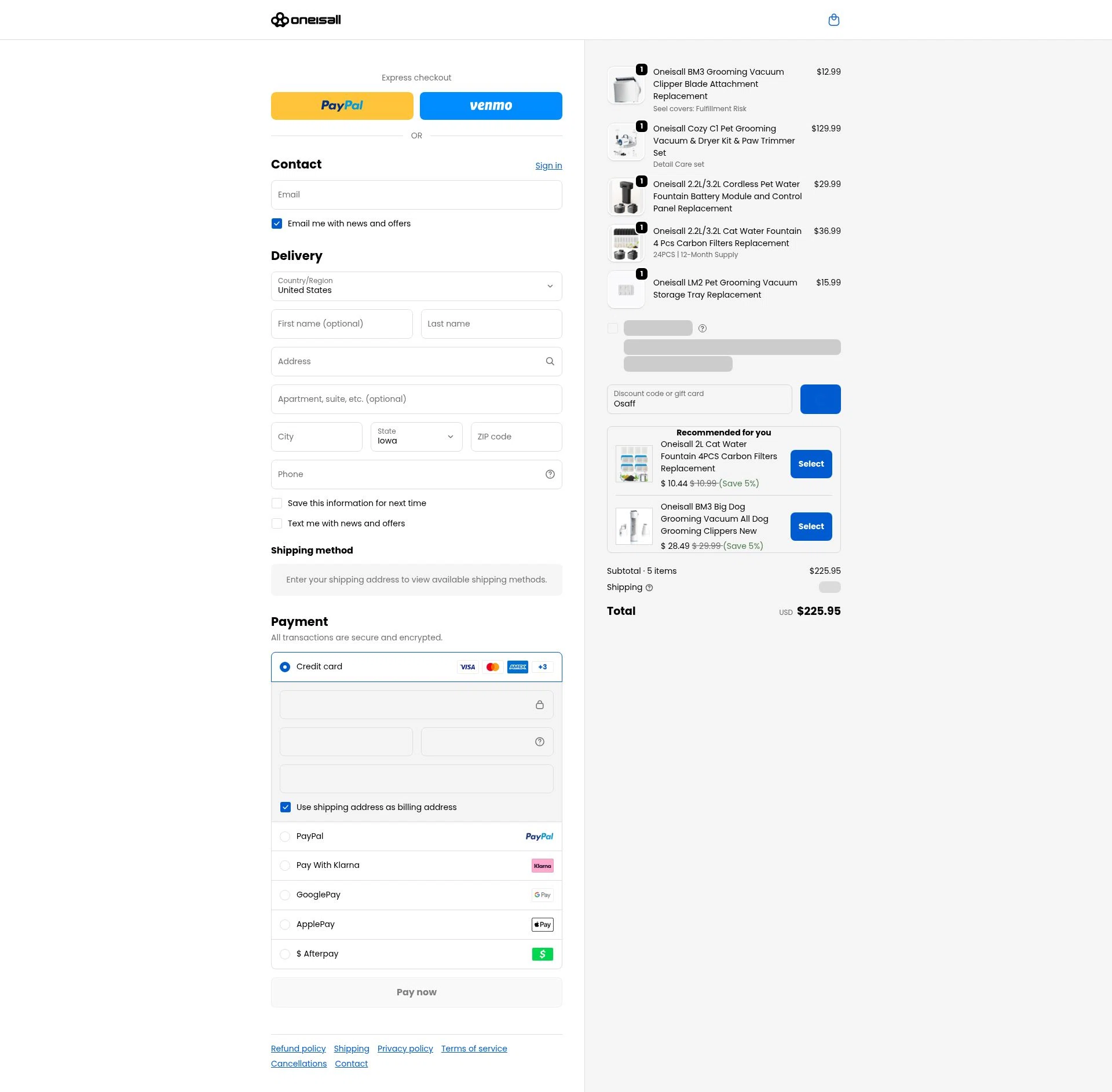 Oneisall checkout page showing Oneisall discount code box | Screenshot taken by SimplyCodes community member on Jan 9, 2026