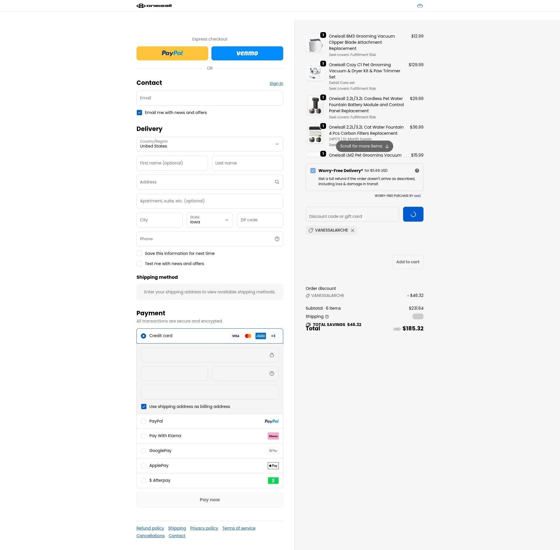 Oneisall checkout page showing Oneisall discount code box | Screenshot taken by SimplyCodes community member on Jan 9, 2026