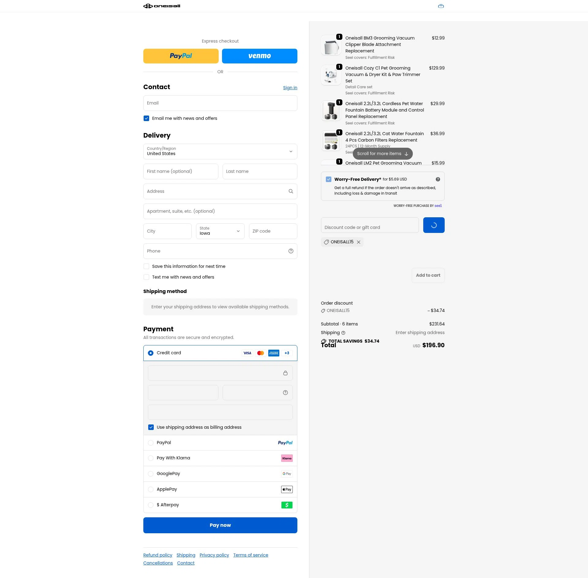 Oneisall checkout page showing Oneisall discount code box | Screenshot taken by SimplyCodes community member on Jan 9, 2026