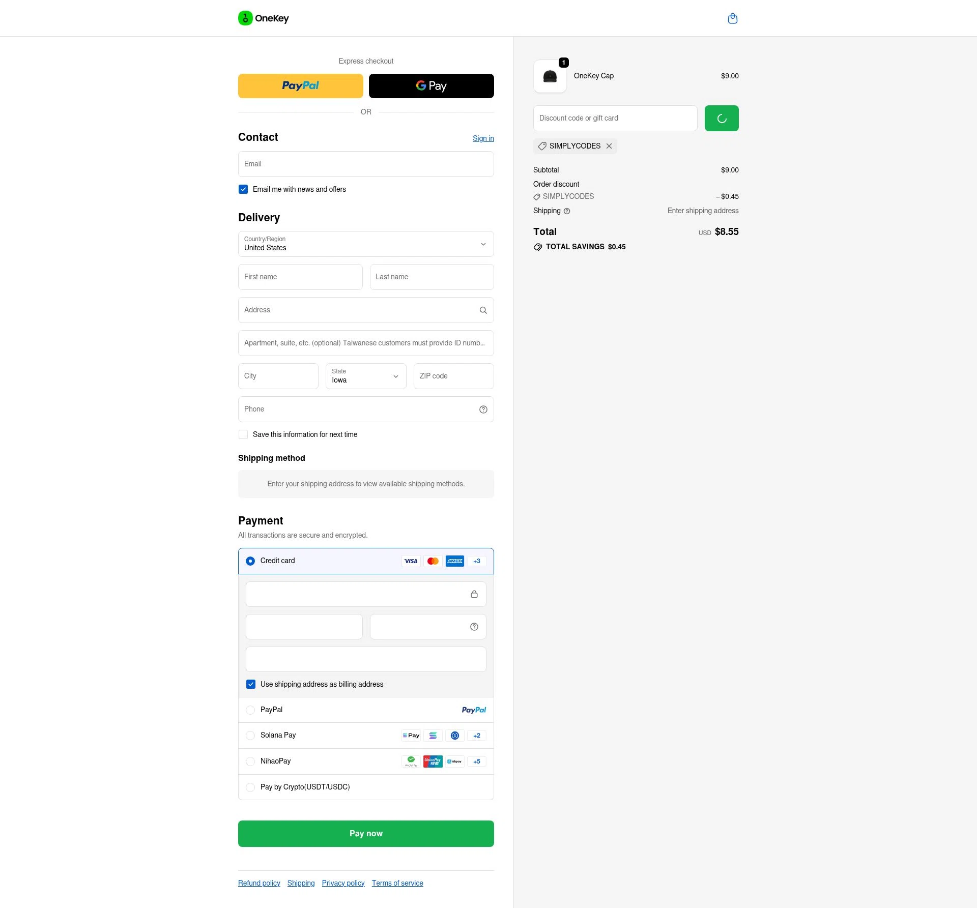 OneKey checkout page showing OneKey promo code box | Screenshot taken by SimplyCodes community member on Feb 10, 2026