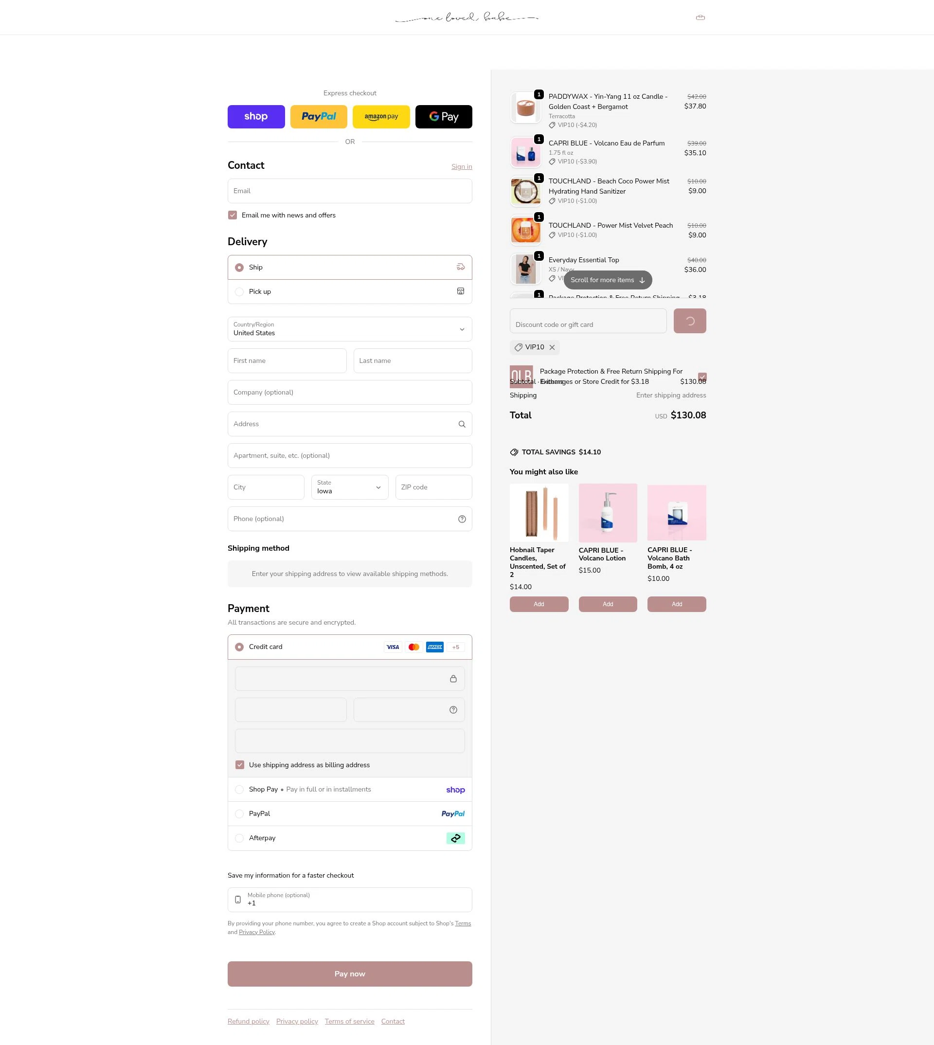One Loved Babe checkout page showing One Loved Babe discount code box | Screenshot taken by SimplyCodes community member on Feb 7, 2026
