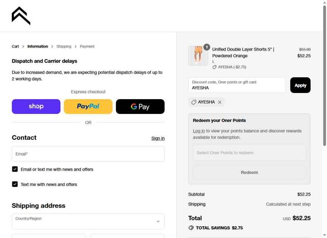 Oner Active checkout page showing Oner Active discount code box | Screenshot taken by SimplyCodes community member on Sep 13, 2025