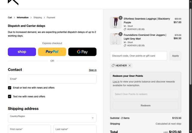 Oner Active checkout page showing Oner Active discount code box | Screenshot taken by SimplyCodes community member on Sep 13, 2025