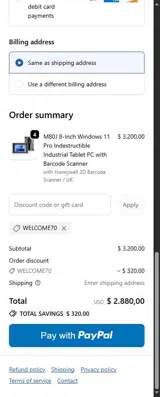 WELCOME70 coupon verification screenshot