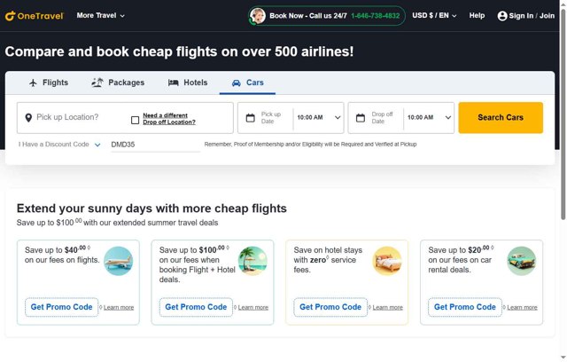 OneTravel checkout page showing OneTravel promo code box | Screenshot taken by SimplyCodes community member on Jul 24, 2025